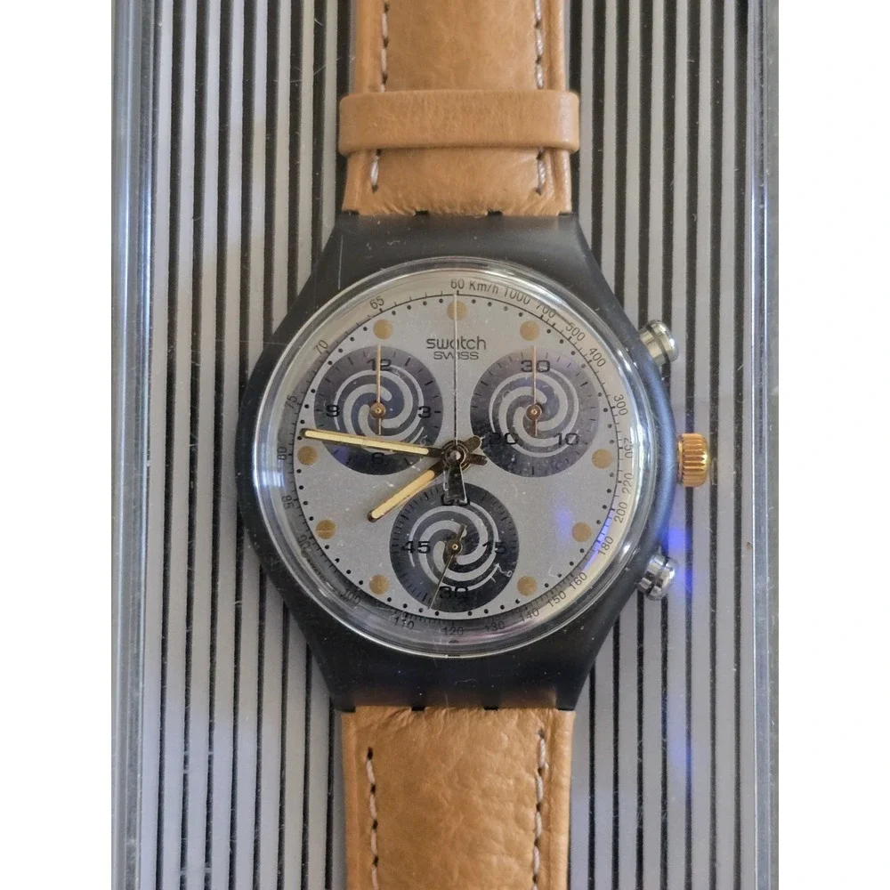Swatch Chrono Leather Watch Tan Swatch Swiss Made Vintage Watch Dead Stock